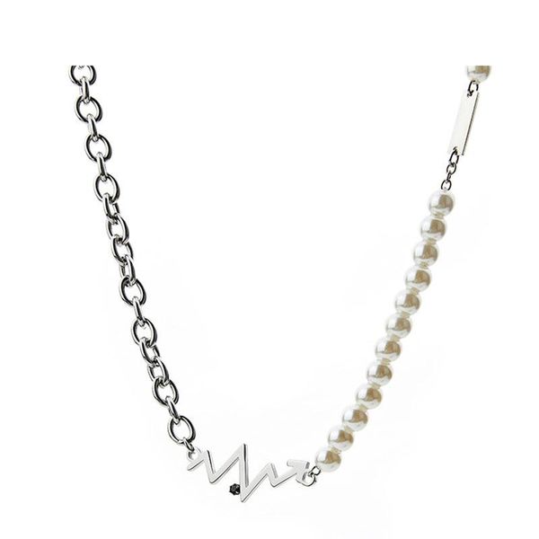 

chokers necklace hip hop style simple pearl stitching, Golden;silver