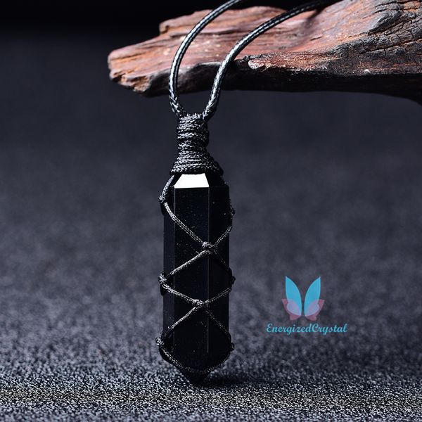 Pêndulo duplo terminado obsidian gemstone charme pingente de moda presente cristal