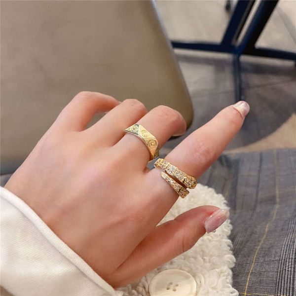

simple inlaid zircon geometric opening, adjustable ring, versatile ring, Black