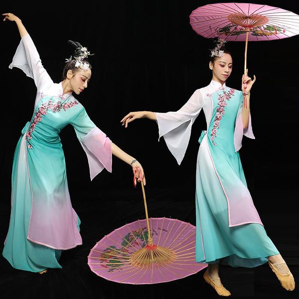 

rain wear classical dance costume female elegant fairy chinese style fan umbrella performance danse comtemporaine dress