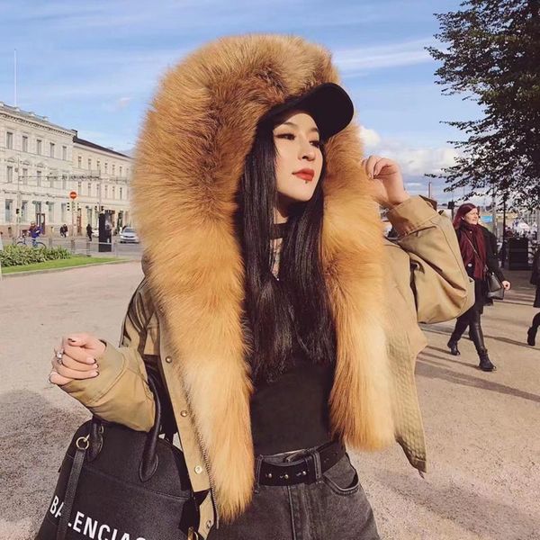 

women's fur & faux natural lamb women coats winter fashion real parka jacket large collar female outerwear warm, Black