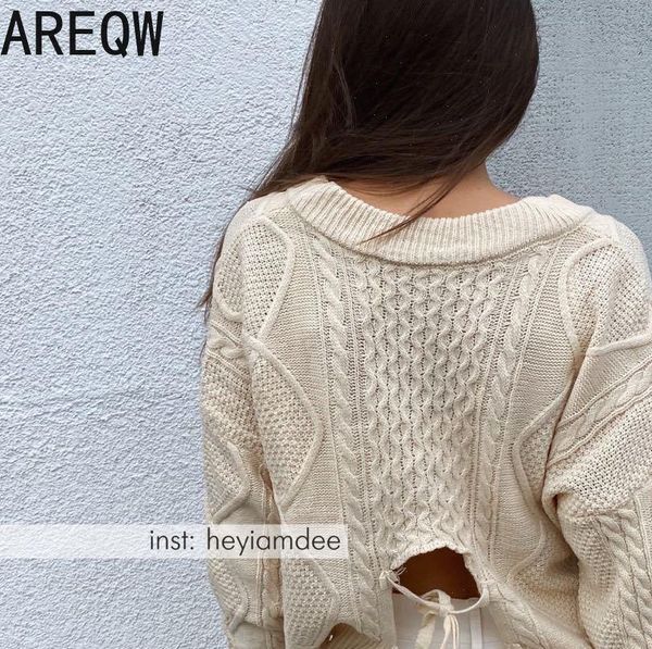 

knitted autumn winter and womens sweater pullovers pull femme long sleeve lace up black jumper female, White;black