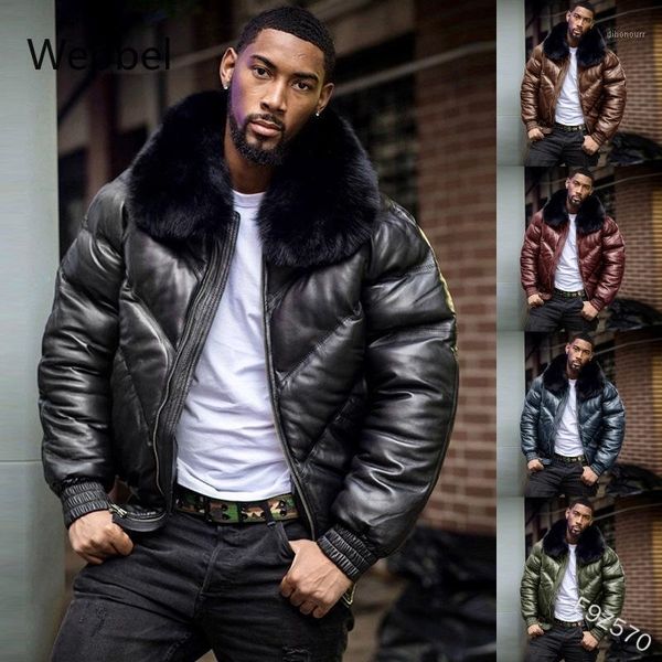 

Men's Down & WEPBEL Men Parkas Zipper Motorcycle Straight Hem Coats Jacket Casual Big Fur Collar Cuff Winter Loose Leather Jacket1 HU1F, Black