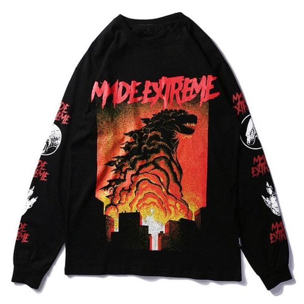

women's hoodies & sweatshirts female japanese-style shirt, cotton monster print, long sleeve, summer, hip hop style, harajuku, streetwe, Black