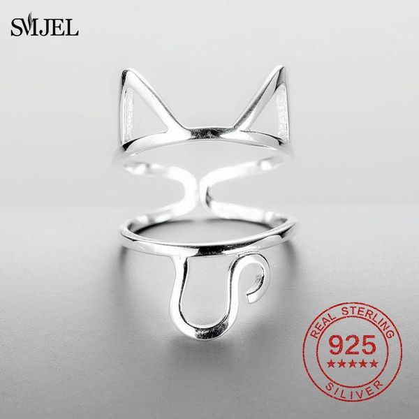

sterling silver luxury cat ring for women fashion lovely shape jewelrys wedding gift cartoon animal birthday giifts cluster rings, Golden;silver