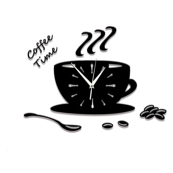 

wall clocks clock modern time kitchen home decor 3d coffee cup hanging living room shape diy sticker