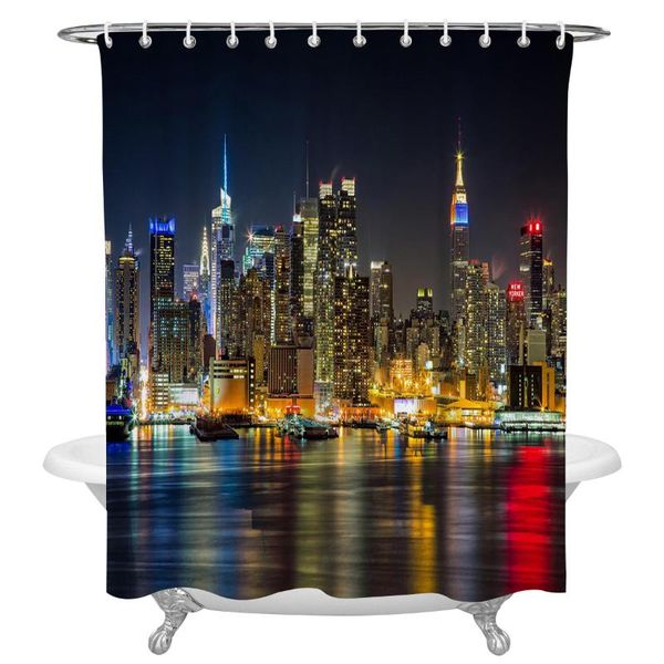 

city night view shower curtain polyester fabric waterproof curtains modern bathroom