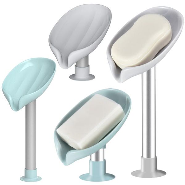 

soap dishes leaf-shape dish holder perforated standing suction cup drain rack toilet box case bathroom accessories