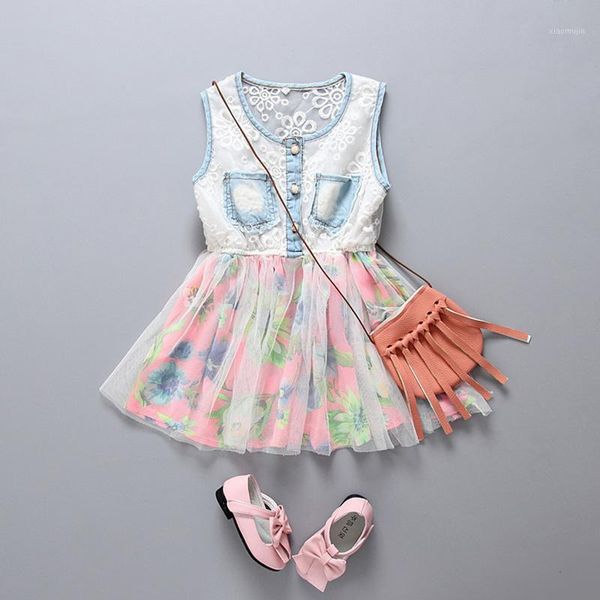 

girl's dresses 2021 fashion summer girls denim dress nice design casual cute children lace patterns 2-6years, Red;yellow