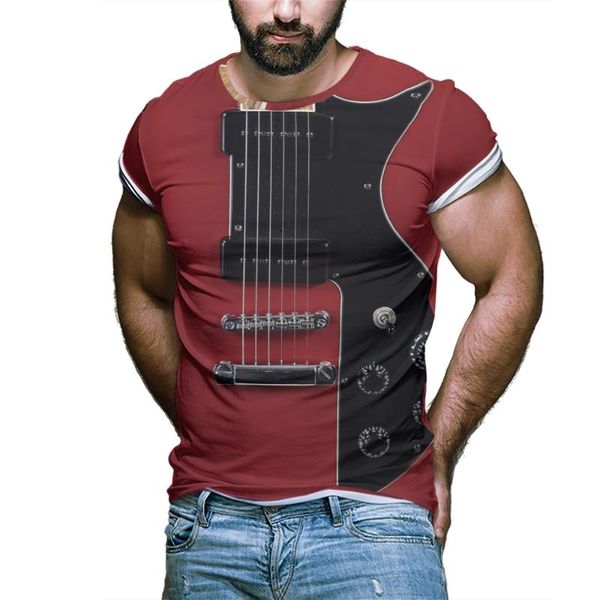 

summer red 3d guitar pattern t-shirt digital print creative casual tshirt street style round neck short sleeve men's t shirt t-shirts, White;black
