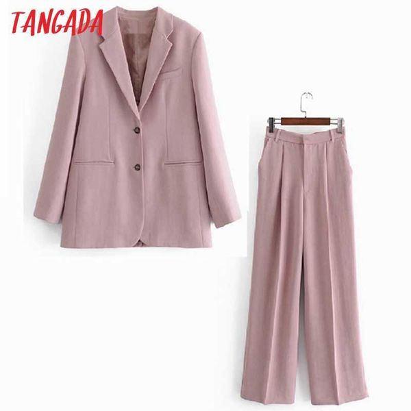 

tangada fashion women's set solid pink blazer pants set suit 2 piece set blazer and pants 3h220 210609, White