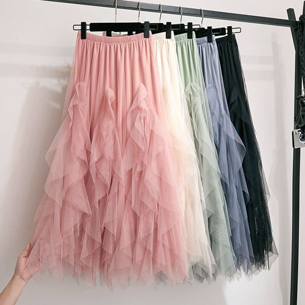 

skirts sweet tiered ruffled y maix layered a-line ankle long skirts, Black