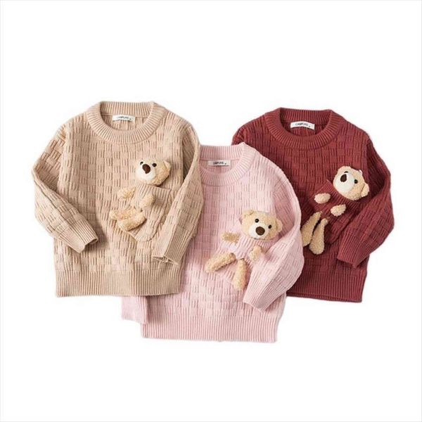 

baby girls winter sweaters outfits children cute bear appliques pullover toddler boys sweater kids fall clothes outwear 2 7years, Blue