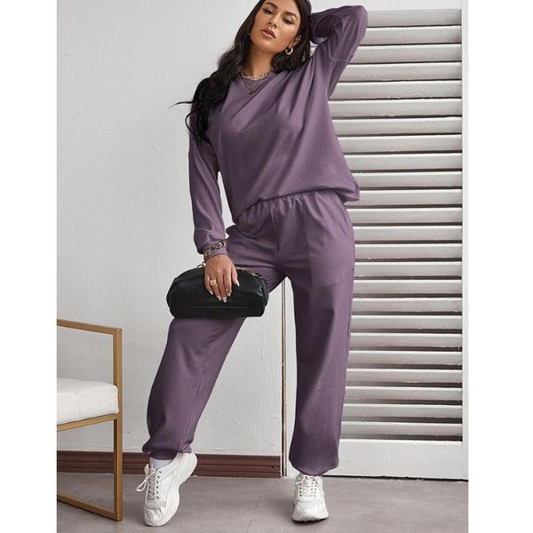 

women's two piece pants ewsfv 2022 autumn round collar long sleeve sport wind jacket trousers casual hoodie suit purple sets, White