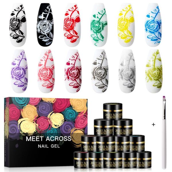 

nail gel 12pcs polish art stamping set print for manicure nails 5ml colors uv decoration plate varnish, Red;pink