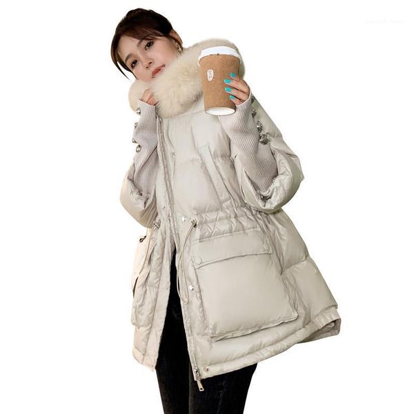 

women's down & parkas 2021 plus size women thick hooded fur collar cotton jacket winter waist drawstring loose parka coat female pocket, Black