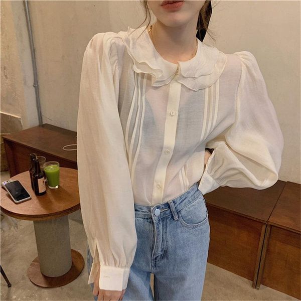 

women's blouses & shirts hzirip chiffon brief office lady female gentle 2021 women chic fashion korean femme loose all match stylish sw, White