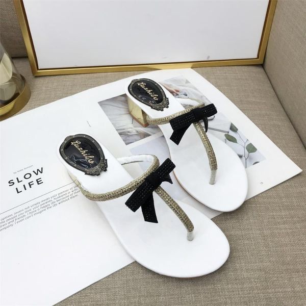 

slippers kmeioo sweet shoes woman outside slides bling butterfly-knot flip flops open toe suqare heels women dress beach, Black