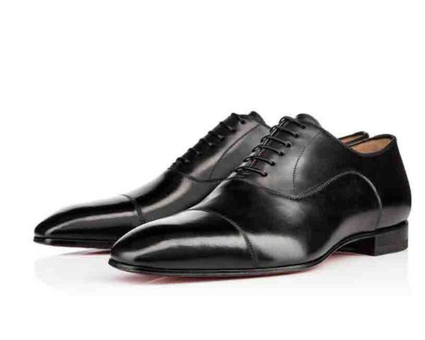 

2021 red soles designs men wedding dress shoes flats calfskin bottom oxford black greggo genuine leather greg sleek calf flat 38-46