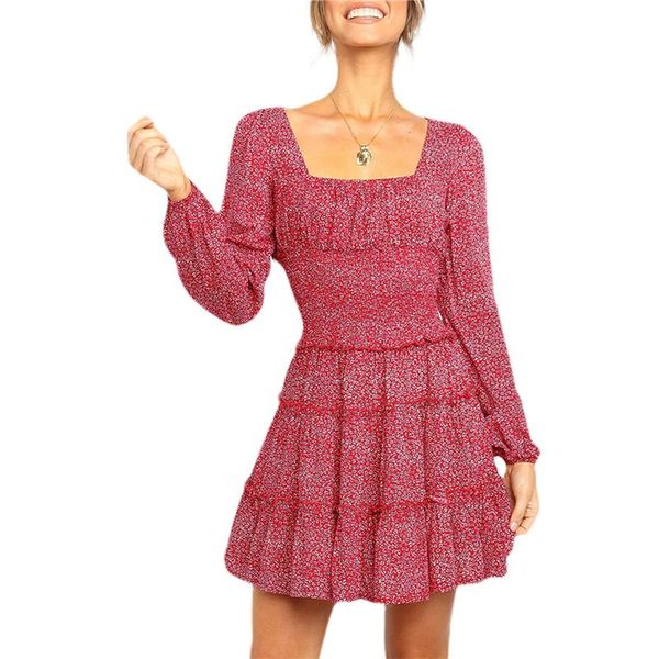 

casual dresses women autumn dress floral printed long sleeve midi elegant boho party holiday femme vestido de mujer 2021, Black;gray