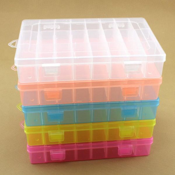 

jewelry pouches, bags fashion transparent detachable 24 grid plastic box case pp with lid packaging spare part beaded storage, Pink;blue