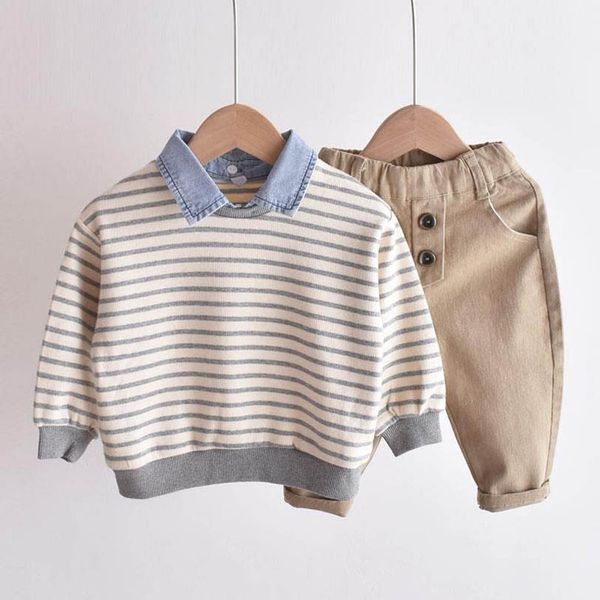

clothing sets boys suit baby clothes striped kids suits children spring autumn cotton long sleeve t shirt pants outfits 1-6y b4460, White
