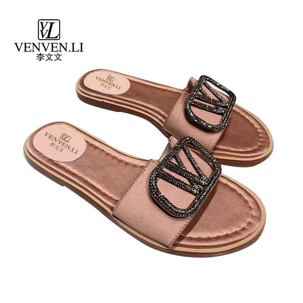

release of french v vl summer 2022 new slippers women's shoes soft leather luxury standard manufacturing fine packaging, Black