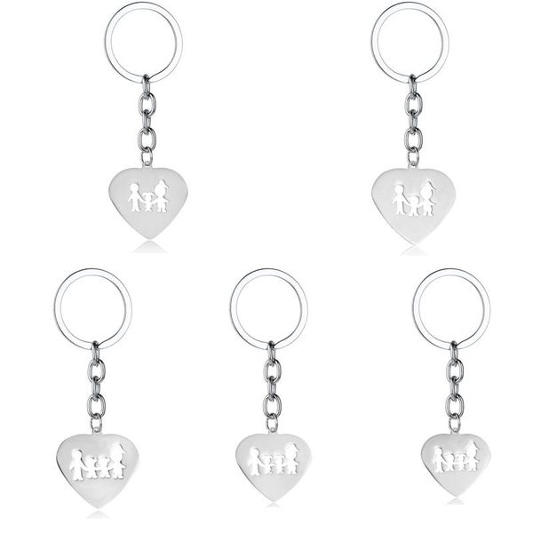 

keychains family heart mom dad son daughter keychain gift stainless steel pendant mother father kids children boys girls keyring key chain, Silver
