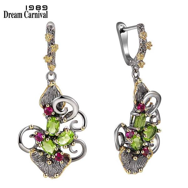 

dreamcarnival 1989 gorgeous zirconia flower earrings for women vintage ethnic style two tone cz jewelry drop we3873, Golden