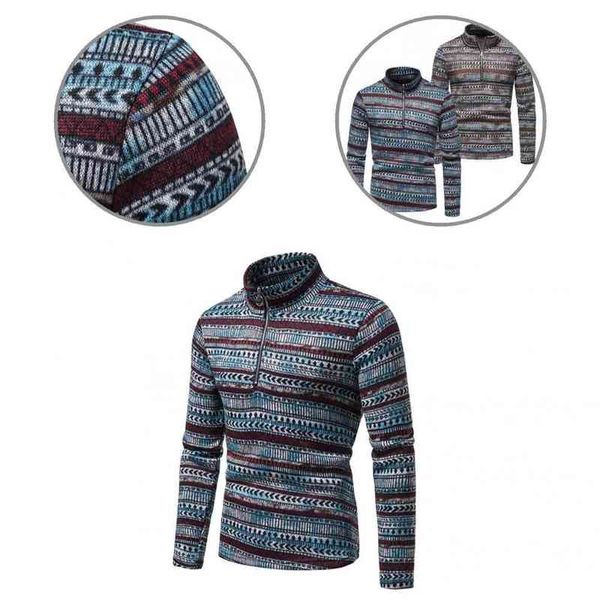 

pullover long sve menswear keep warm ethnic print knitted casual men sweater for autumn winter, Black