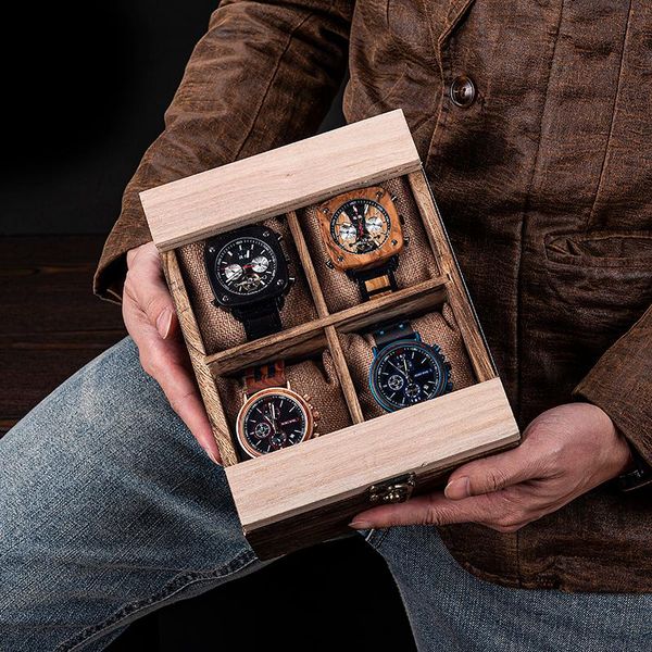 

watch boxes & cases bobo bird wood box wristwatches organizer storage display accessories case with pillow without personalized logo, Black;blue
