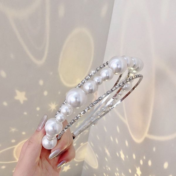 

super fairy sen department pearl hair hoop girl goes out to wash her face, headdress broken hair, bangs, headband net red hairpin, Golden;silver