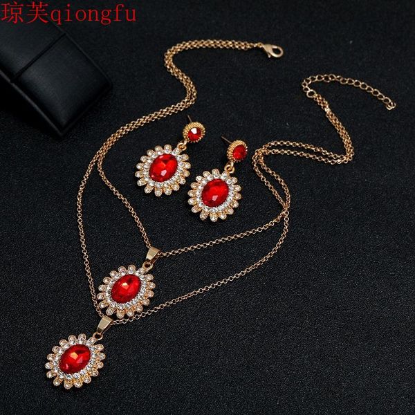 

earrings & necklace qiongfu crystals natural stones valentine's day gift middle eastern style earring set bridal jewelry gifts for wome, Silver