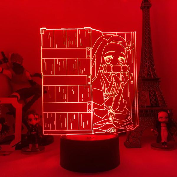 

night lights anime demon slayer kimetsu no yaiba nezuko kamado acrylic led lamp for bedroom decorative birthday gift 3d table light