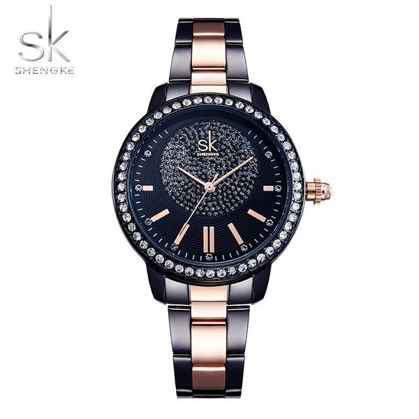 

wristwatches sk elegant diamond dial ladies wrist watch stainless steel strap bracelet women relogios feminino, Slivery;brown