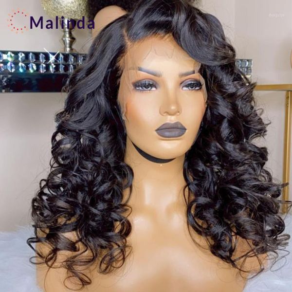

loose deep wave wig 13x4 250% density lace frontal human hair wigs for black women pre plucked1, Black;brown