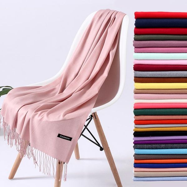 

cycling caps & masks fashion solid color 2021 women scarf winter hijabs tessale tassels long lady shawls cashmere like pashmina scarves wrap, Black