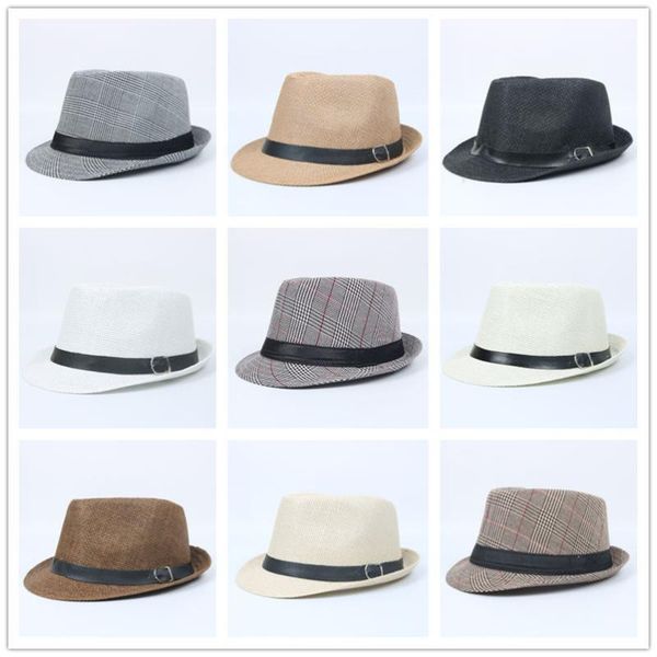 

wide brim hats cotton linen fabric panama small hat jazz men's and women's lovers british sun wedding multiple many colors, Blue;gray