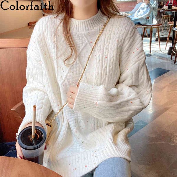 

colorfaith new autumn winter women's sweaters pullover warm minimalist korean elegant wild oversize ladies sw1177jx 210413, White;black