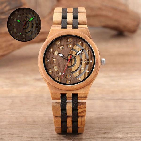 

wristwatches trendy men's wooden watch simple couple's black sandalwood five baht semi hollow smooth surface, Slivery;brown