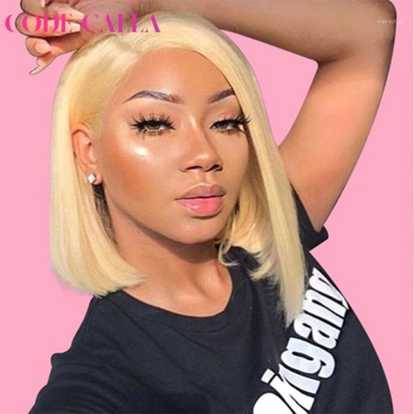 

code calla 4x4 lace closure wig 13x1 613 honey blonde colored brazilian virgin straight bob human hair 1b ombre wigs1, Black;brown