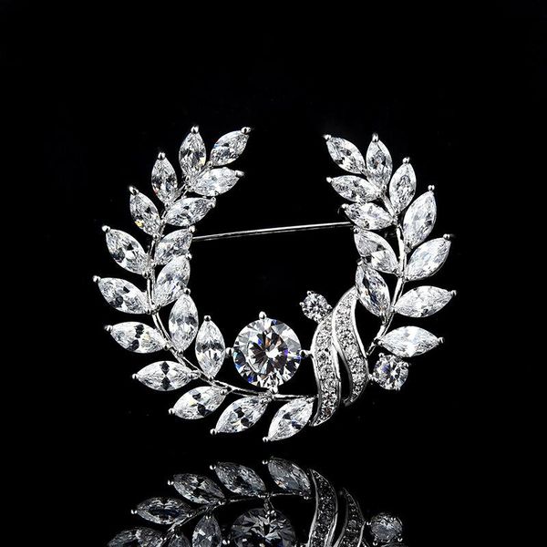 

pins, brooches crystal zircon rhinestone wheatear leaves wreath brooch pins women men silver plated refine scarf clip jewelry accessories br, Gray