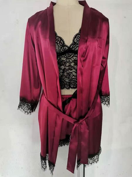 

style fun lace underwear pajamas four piece set, Red;black