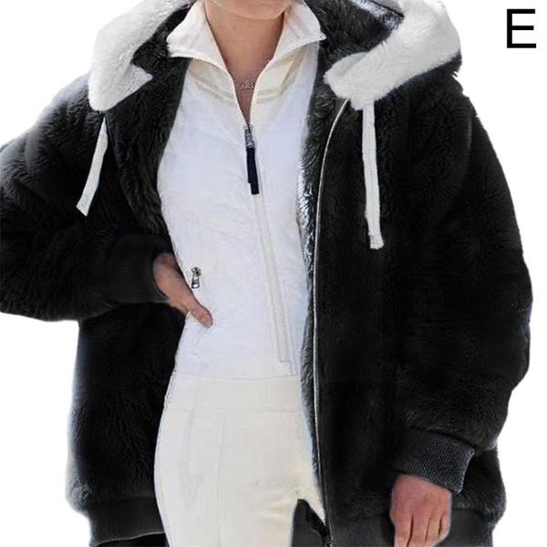 

women's fur & faux plus size coat 2021 winter warm plush zipper pocket outfits with cardigan hooded outwear overco q8t9, Black