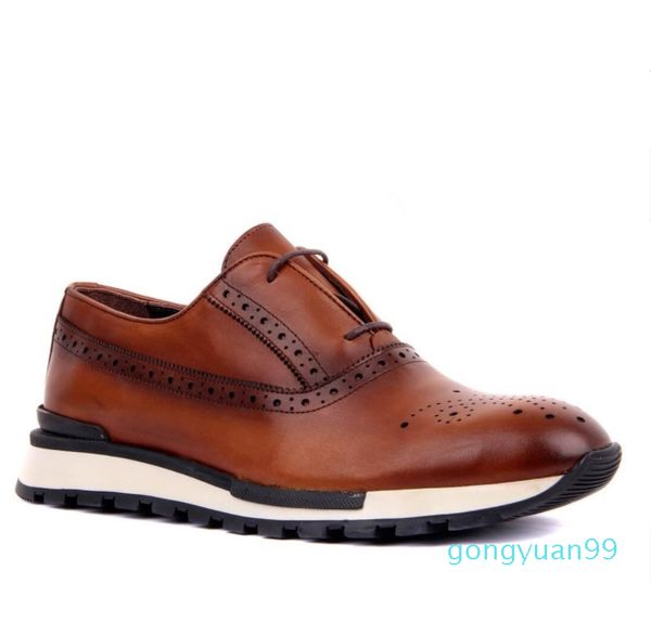 Sail Lakers-Tan Leather Lace-Up Men Casual Derby Shoes 2021 Brand New Men Shoes Classic Men Dress Shoes Leather Wedding Me