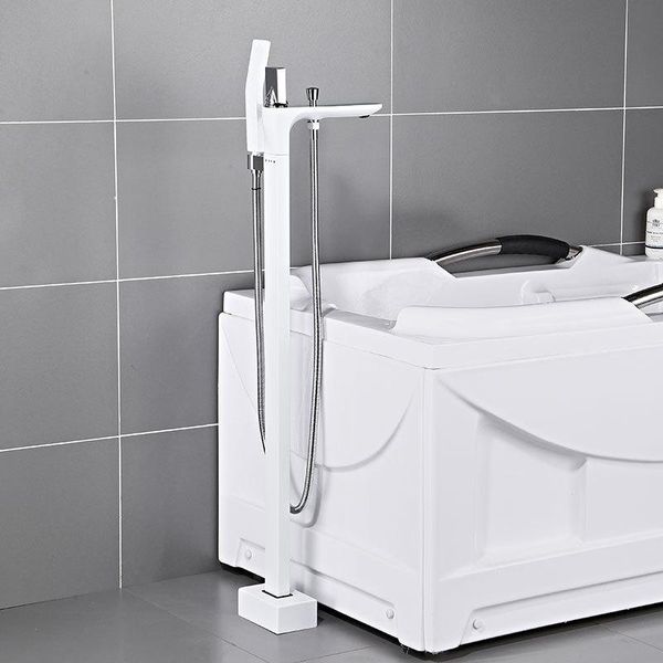 Badezimmer Duschsets Boden montierte Badewanne Wasserhahn Handheld Finish freistehende schwarze Weißwassermischer glocken wasserfreundlich