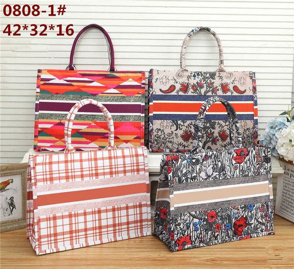 

embroidered plaid pattern bags large capacity luxury shopping bag handbags handmade double-sided flower handbag