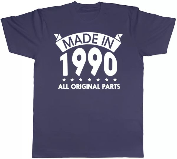 

made in 1990 all original parts birthday mens short sleeve t-shirt, White;black