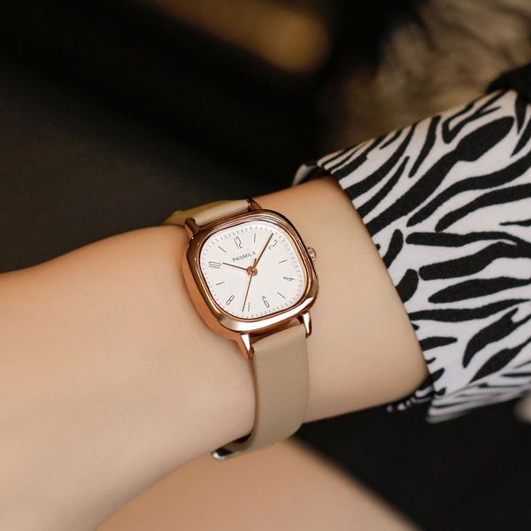 

fanmila / pamila small simple fashion square watch temperament quartz belt women's watch, Slivery;brown