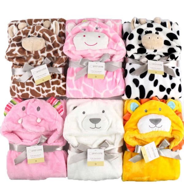 Lindo lã Baby Bath Towel Bonito Animal Forma Miúdo Com Capuz Bathrobe Cloak Receber Cobertor Neonatal Hold para ser 210728